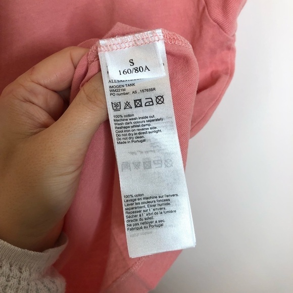Allsaints Tank Top Imogen Sleeveless Cropped Cotton High Neck Peach Pink XS - Picture 3 of 5